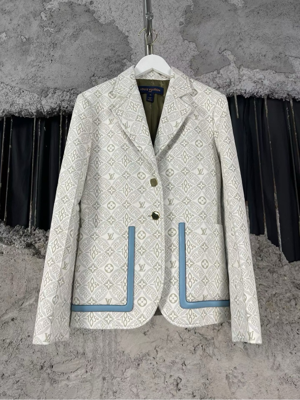 Louis Vuitton Cream Monogram Blazer with Light Blue Trim
